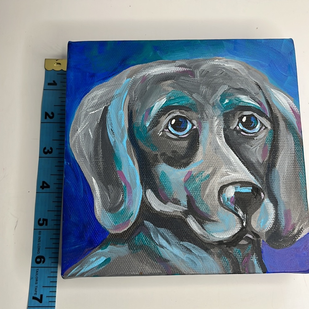 Weimaraner colorful acrylic pet painting on gallery wrapped canvas. 6”x6” - Picture 5 of 7